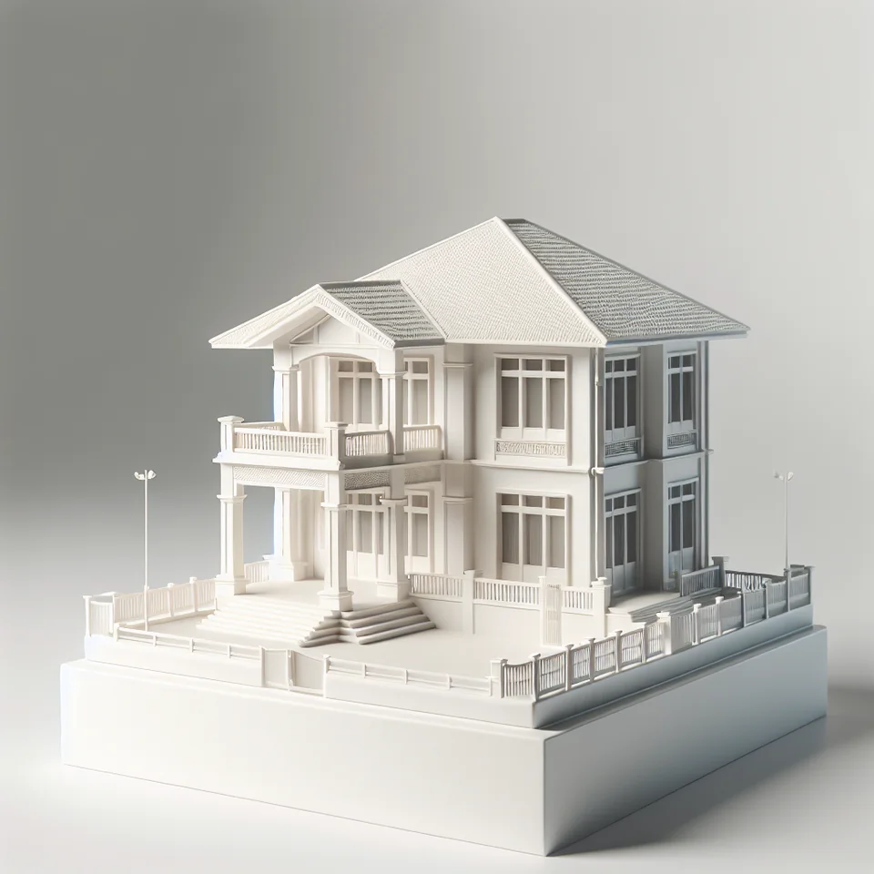 Illustration: Two-storey house-model illustration on a rectangular base
