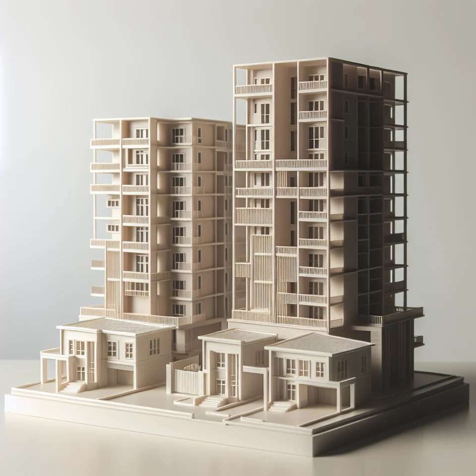 Illustration: Apartment-complex illustration with several connected towers