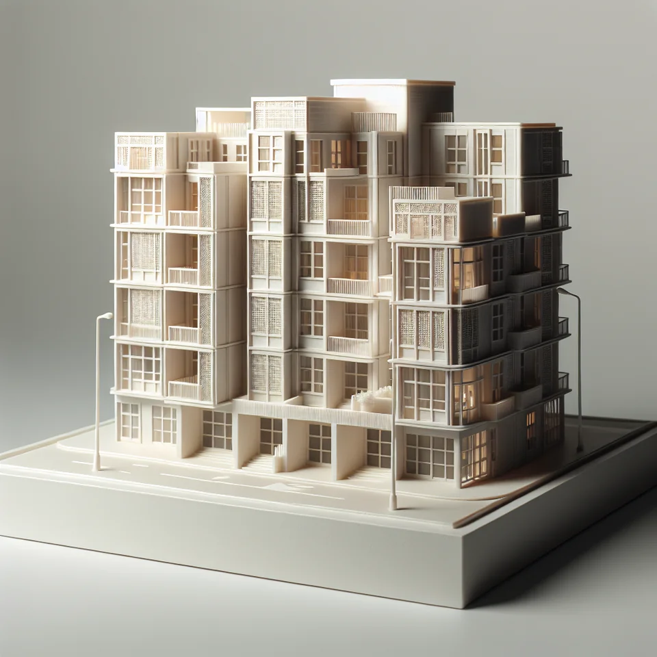 Illustration: Multi-tower building-model illustration with a central entrance