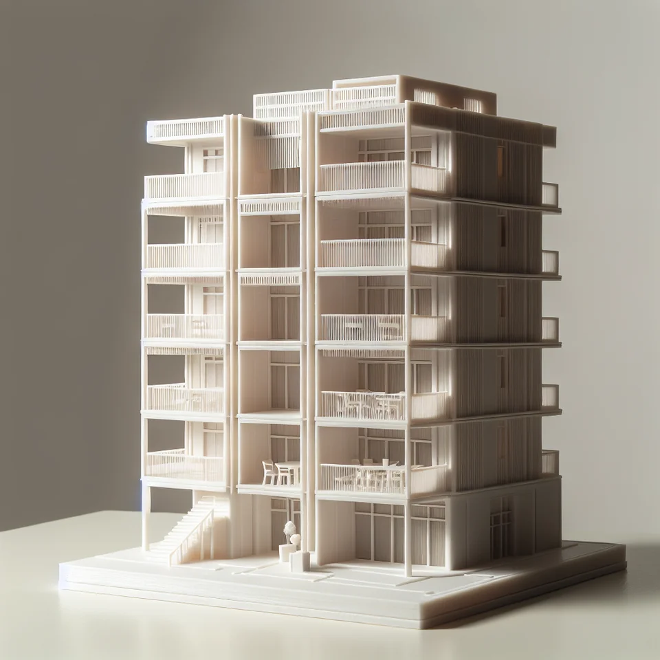 Illustration: Apartment-building illustration with open floor and balcony details